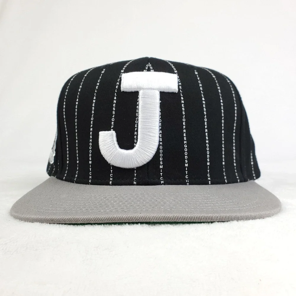 Joe Fresh Goods Mitchell & Ness Snapback Hat Cap 3D Logo Black White Stripe New